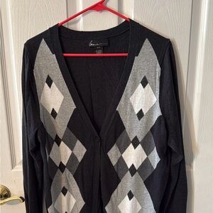 Lane Bryant Black and Gray Argyle Cardigan